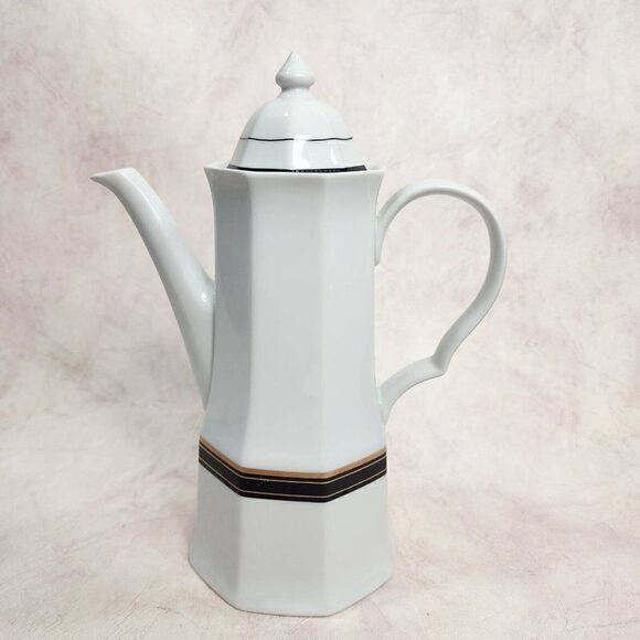 CHRISTOPHER STUART 10"  Black Dress Coffee Teapot Fine China - Picture 1 of 10